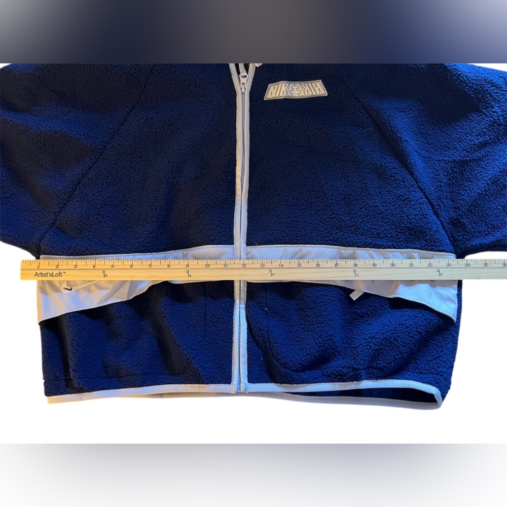 Nike Fleece Jacket Swoosh Sherpa Midnight Navy Oversized Women’s Medium - Picture 7 of 16